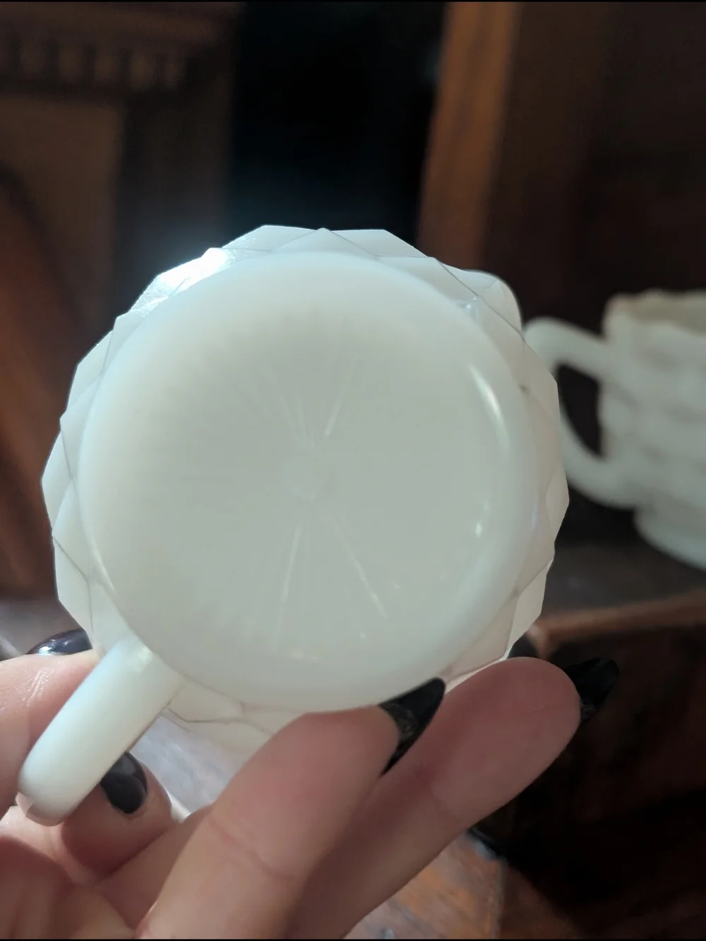 Vintage Jeanette Vintage Milk Glass Cream and Sugar Geometric EUC